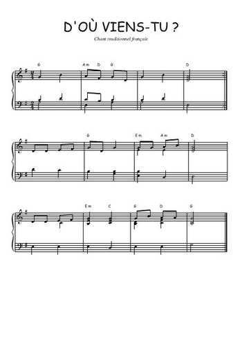 Téléchargez l'arrangement pour piano de la partition de D'où viens-tu en PDF